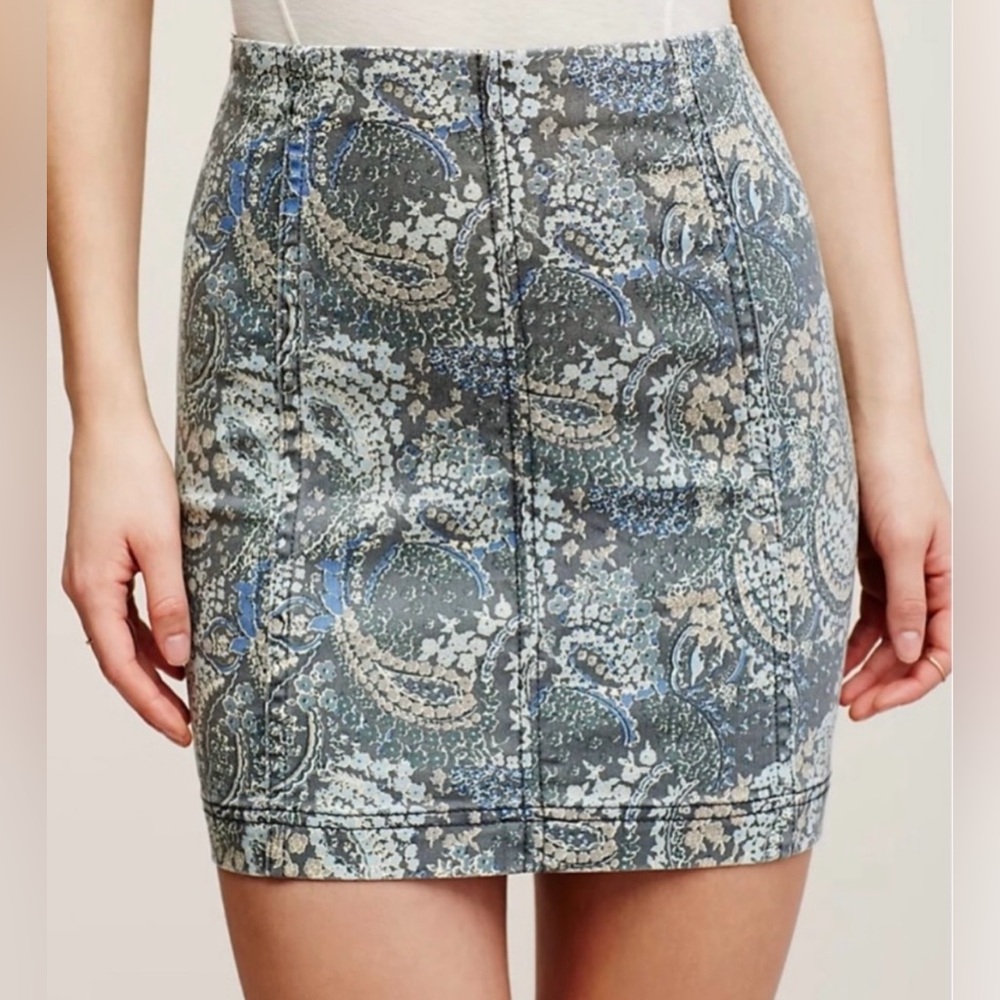 Free People Femme Paisley Blue Green Mini Skirt (Size 6) - Picture 1 of 5